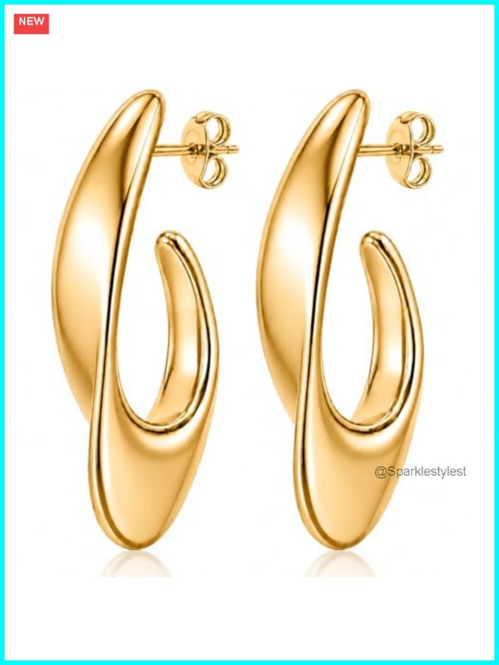14K Gold Plated Teardrop Hoop Stud Earrings